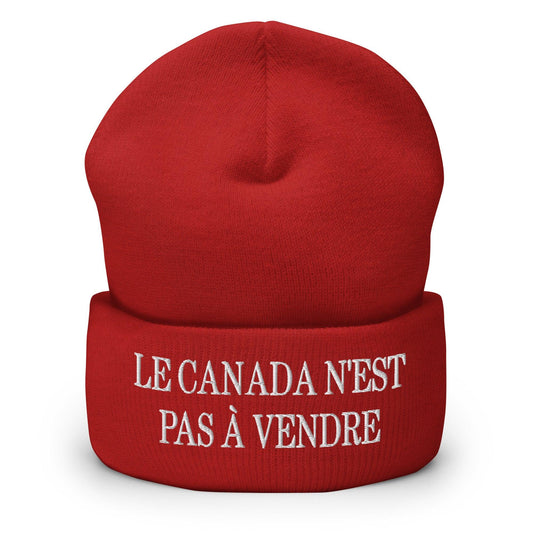Le Canada n’est pas à Vendre Canada is not for Sale Embroidered Knit Cuffed Beanie - Red - Headwear - Winter