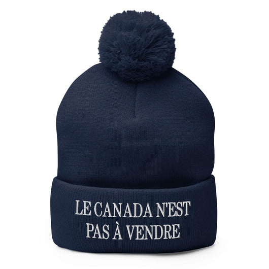 Le Canada n’est pas à Vendre Canada is not for Sale Embroidered Knit Pom Pom Beanie - Navy - Headwear - Winter