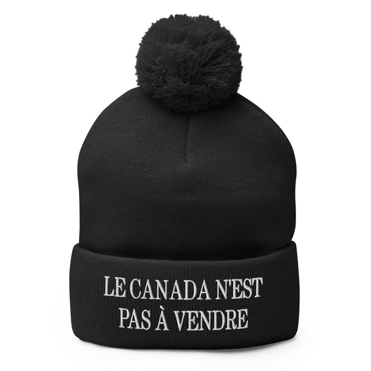 Le Canada n’est pas à Vendre Canada is not for Sale Embroidered Knit Pom Pom Beanie - Black - Headwear - Winter