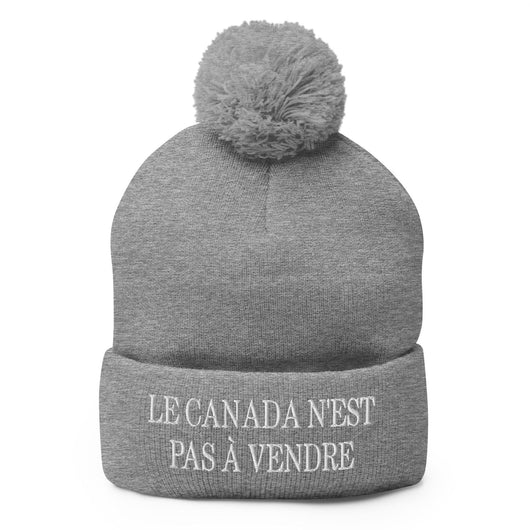 Le Canada n’est pas à Vendre Canada is not for Sale Embroidered Knit Pom Pom Beanie - Heather Grey - Headwear - Winter
