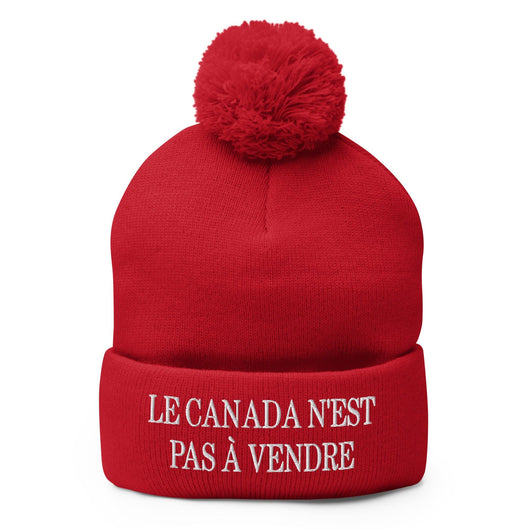 Le Canada n’est pas à Vendre Canada is not for Sale Embroidered Knit Pom Pom Beanie - Red - Headwear - Winter