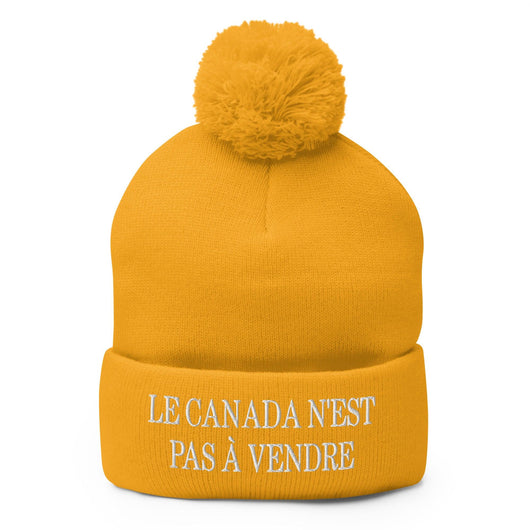 Le Canada n’est pas à Vendre Canada is not for Sale Embroidered Knit Pom Pom Beanie - Gold - Headwear - Winter
