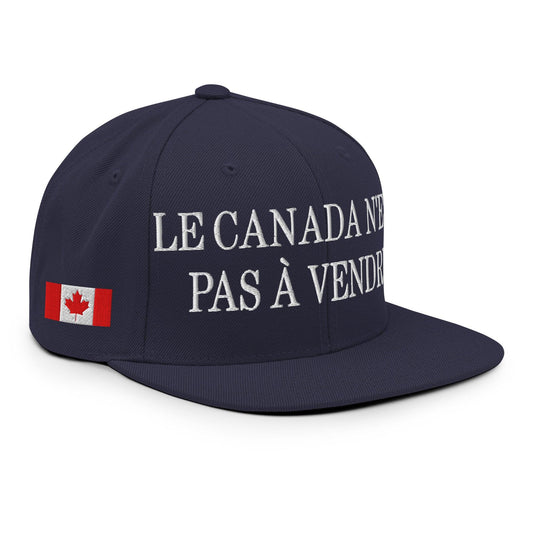 Le Canada n’est pas à Vendre Canada is not for Sale Flag 1867 Embroidered Flat Bill Brim Snapback Hat - Navy - Headwear