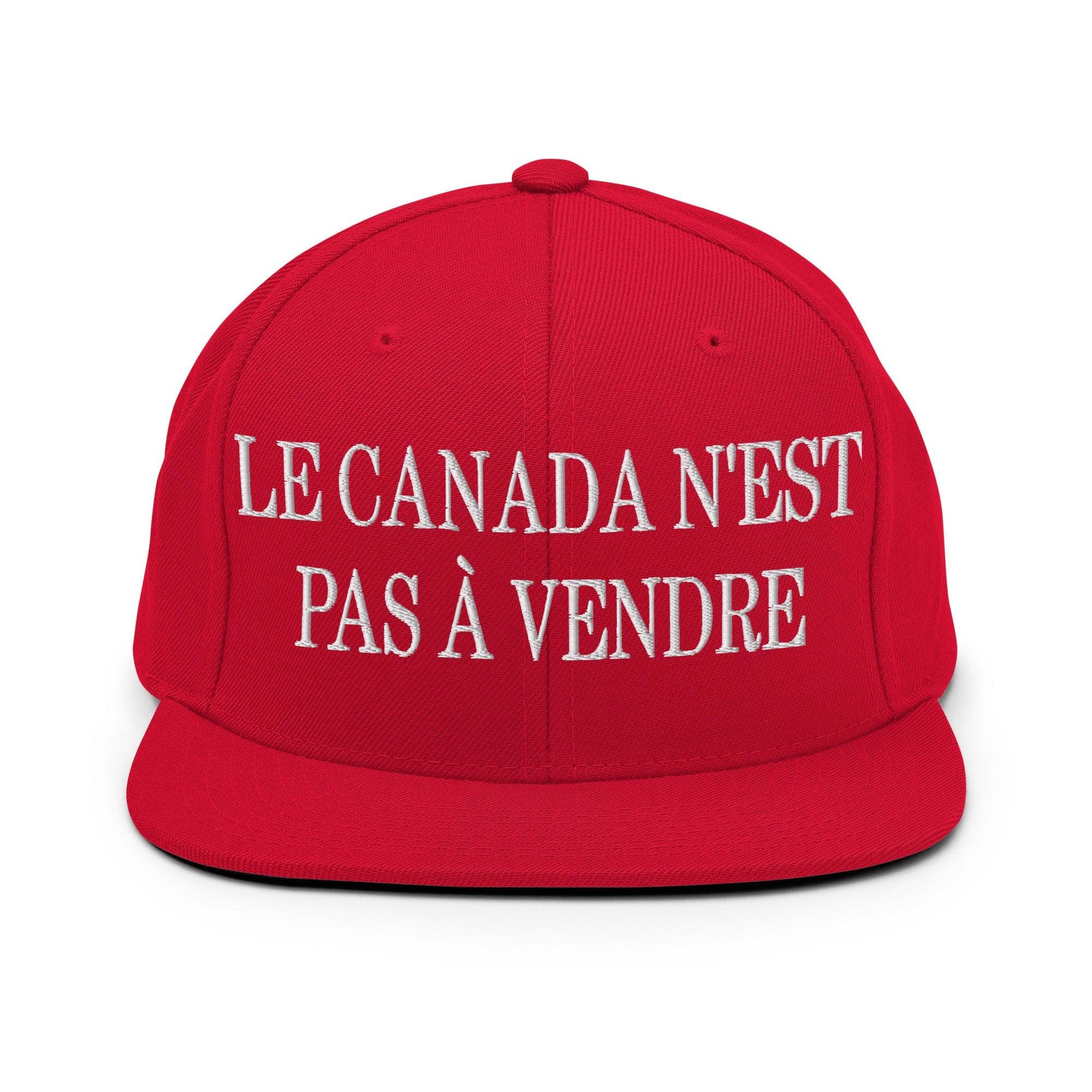 Le Canada n’est pas à Vendre is not for Sale Embroidered Flat Bill Brim Snapback Hat - Red - Headwear