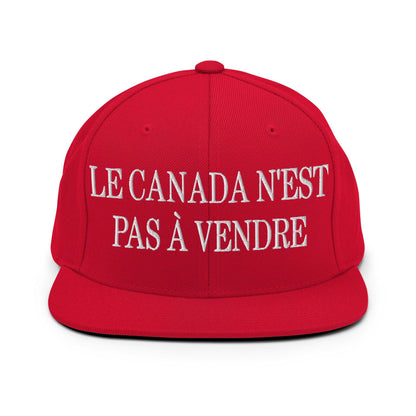 Le Canada n’est pas à Vendre is not for Sale Embroidered Flat Bill Brim Snapback Hat - Red - Headwear