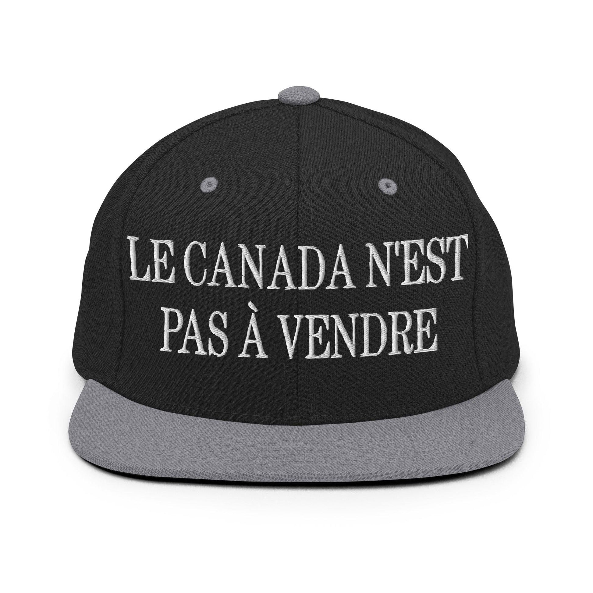 Le Canada n’est pas à Vendre is not for Sale Embroidered Flat Bill Brim Snapback Hat - Black/ Silver - Headwear