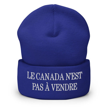 Le Canada n’est pas à Vendre is not for Sale Embroidered Knit Cuffed Beanie - Royal - Headwear - Winter