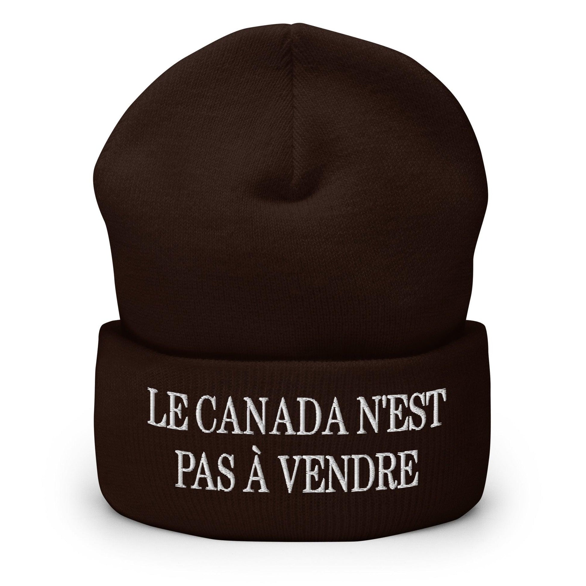 Le Canada n’est pas à Vendre is not for Sale Embroidered Knit Cuffed Beanie - Brown - Headwear - Winter