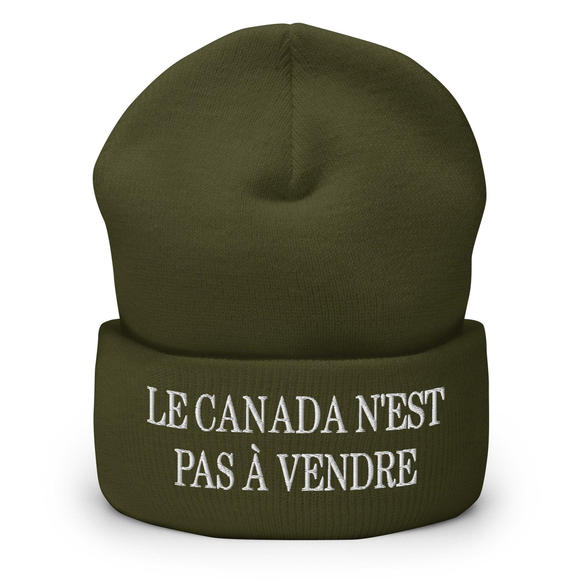 Le Canada n’est pas à Vendre is not for Sale Embroidered Knit Cuffed Beanie - Olive - Headwear - Winter