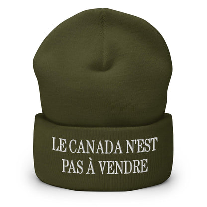 Le Canada n’est pas à Vendre is not for Sale Embroidered Knit Cuffed Beanie - Olive - Headwear - Winter
