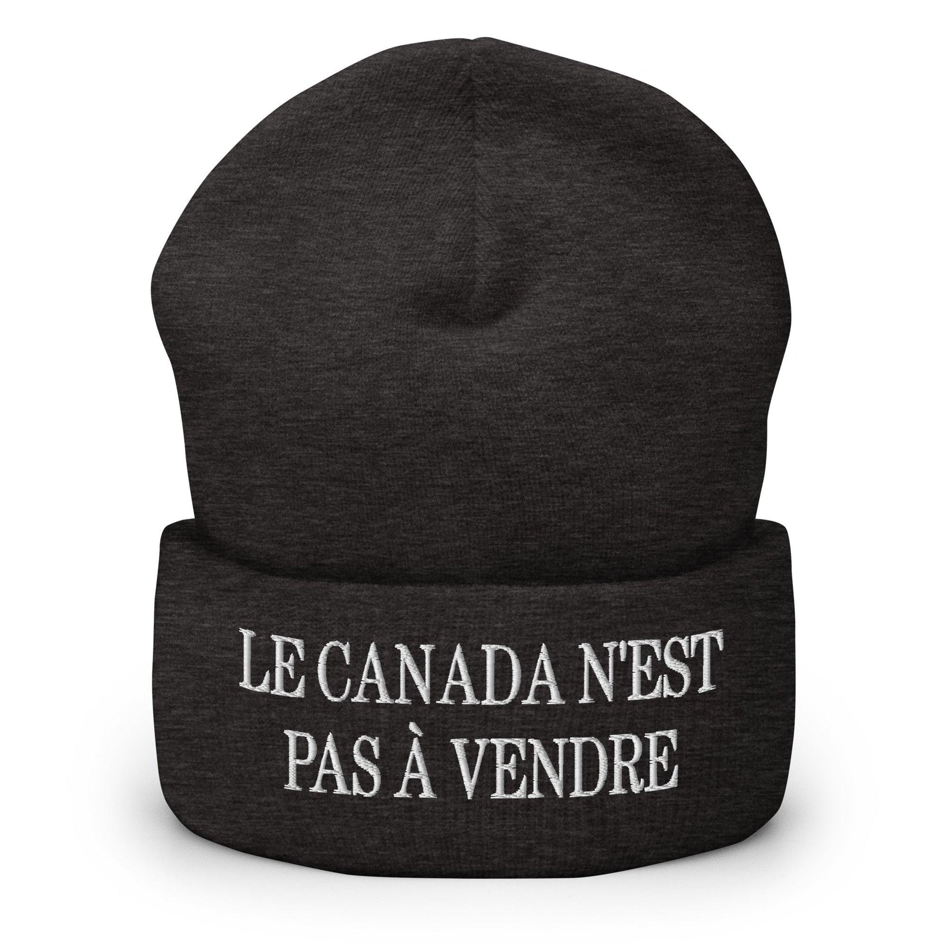 Le Canada n’est pas à Vendre is not for Sale Embroidered Knit Cuffed Beanie - Dark Grey - Headwear - Winter