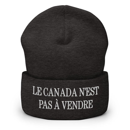 Le Canada n’est pas à Vendre is not for Sale Embroidered Knit Cuffed Beanie - Dark Grey - Headwear - Winter