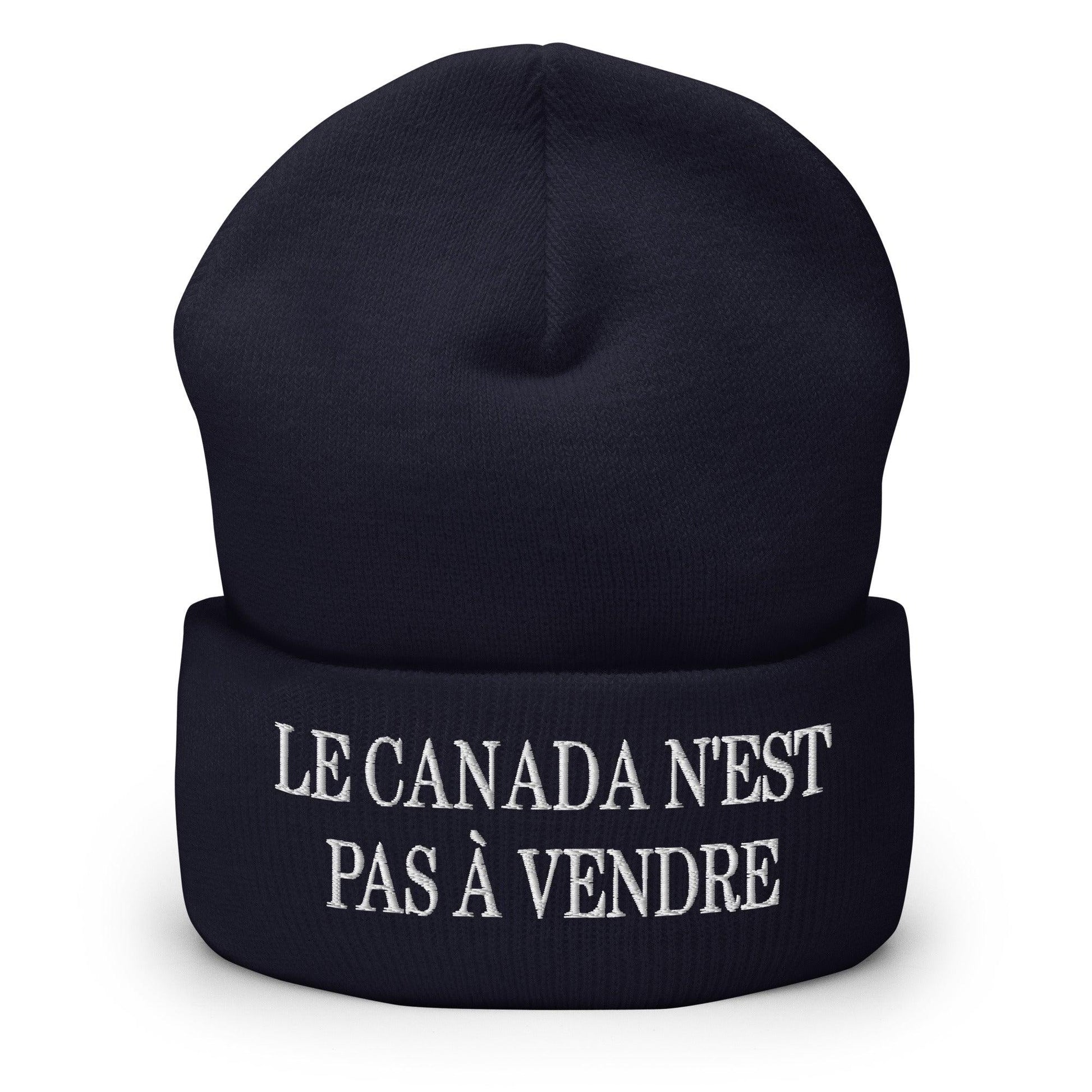 Le Canada n’est pas à Vendre is not for Sale Embroidered Knit Cuffed Beanie - Navy - Headwear - Winter