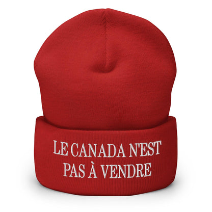 Le Canada n’est pas à Vendre is not for Sale Embroidered Knit Cuffed Beanie - Red - Headwear - Winter