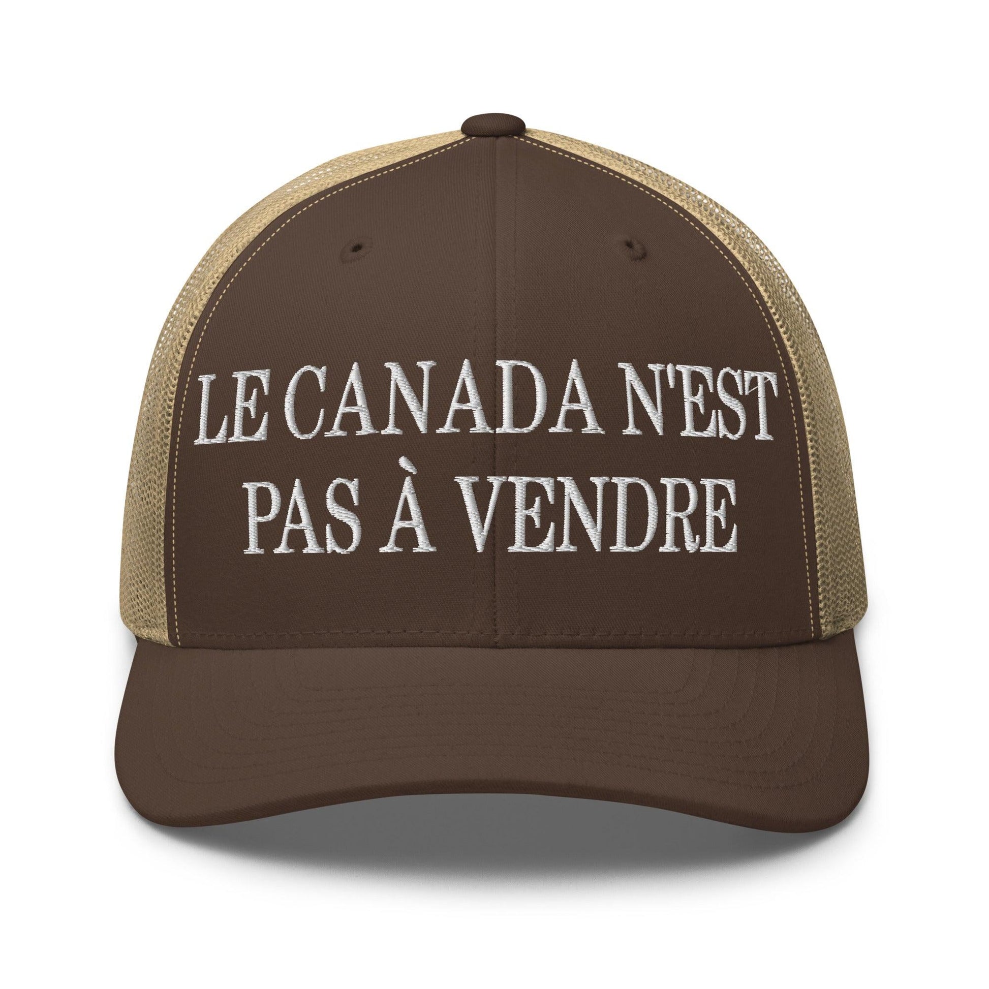 Le Canada n’est pas à Vendre is not for Sale Embroidered Mesh Trucker Hat - Brown/ Khaki - Headwear