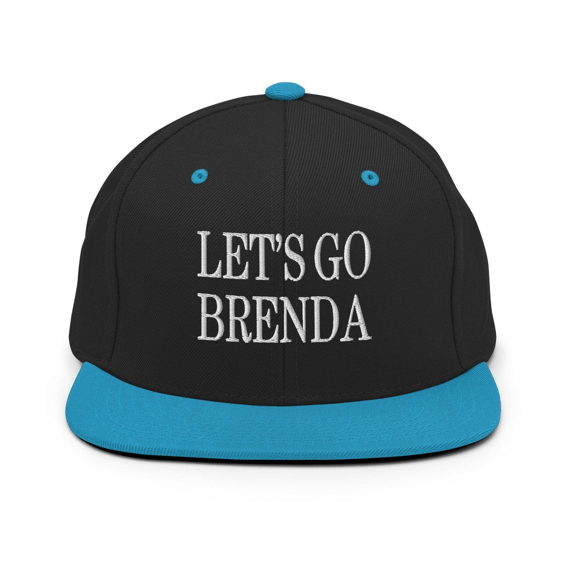 Let’s Go Brenda Flat Bill Brim Snapback Hat - Black/ Teal - Headwear