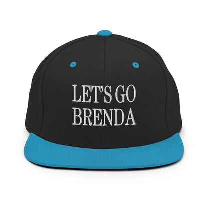 Let’s Go Brenda Flat Bill Brim Snapback Hat - Black/ Teal - Headwear