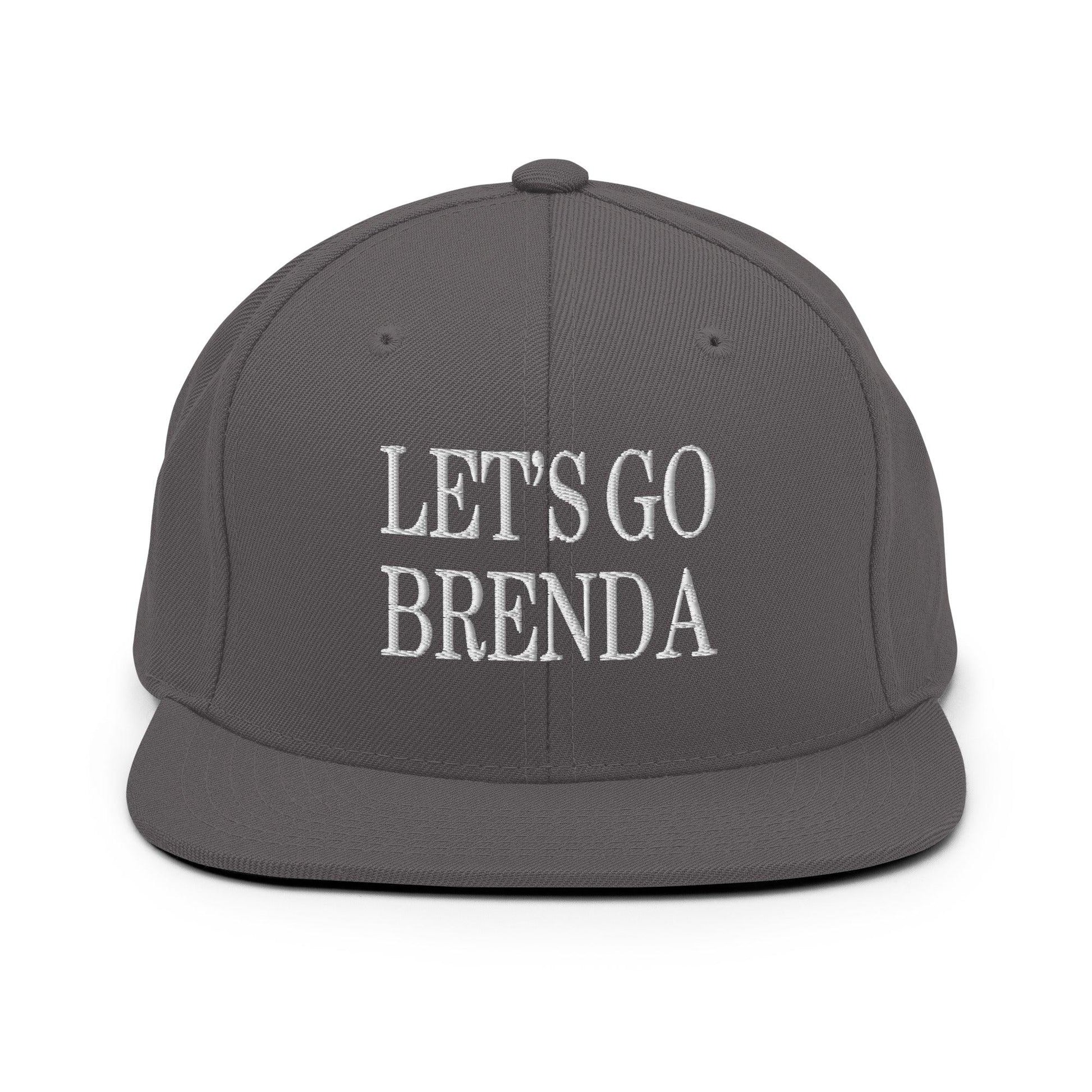 Let’s Go Brenda Flat Bill Brim Snapback Hat - Dark Grey - Headwear