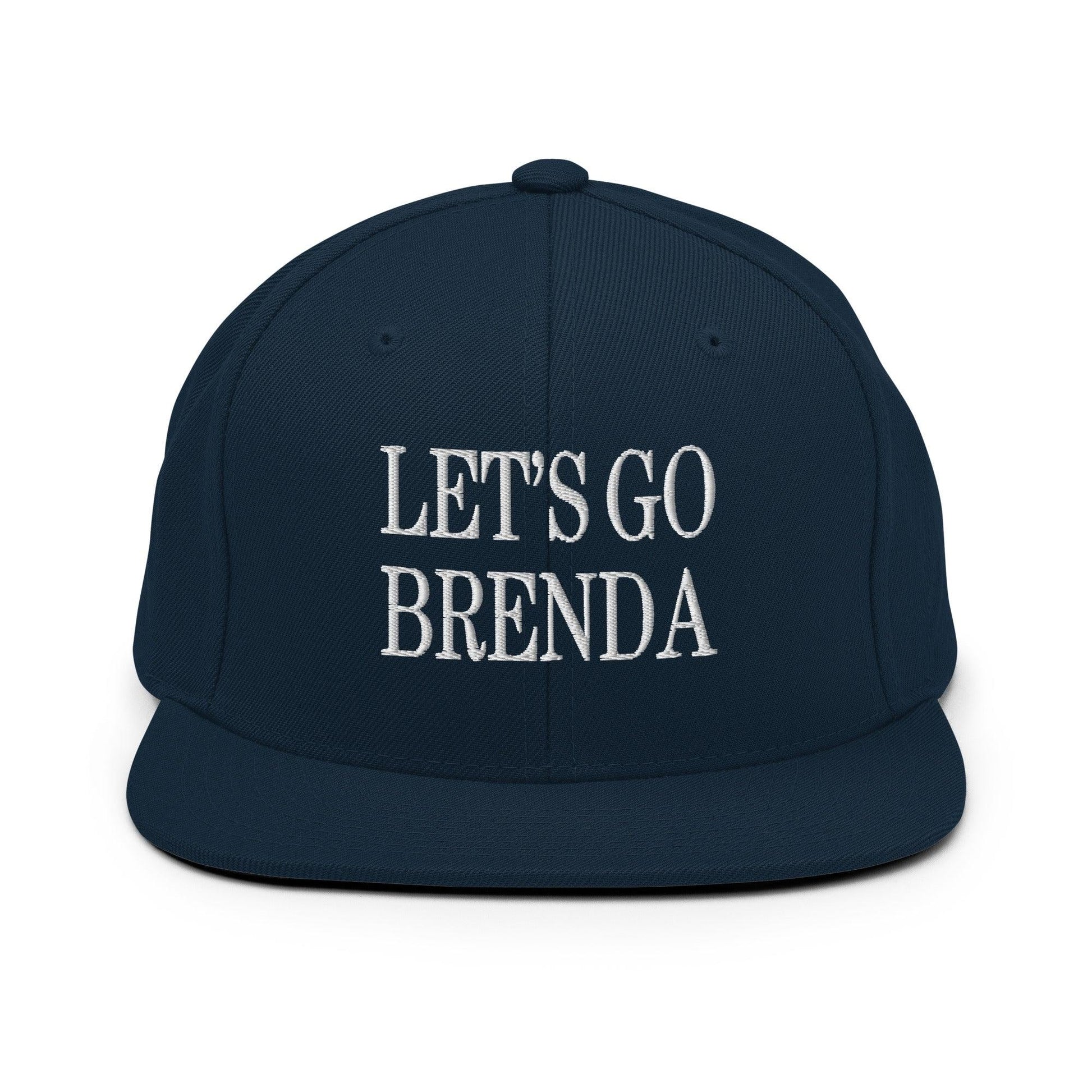 Let’s Go Brenda Flat Bill Brim Snapback Hat - Dark Navy - Headwear