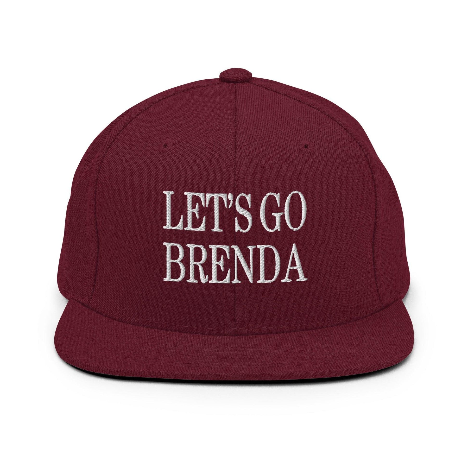 Let’s Go Brenda Flat Bill Brim Snapback Hat - Maroon - Headwear