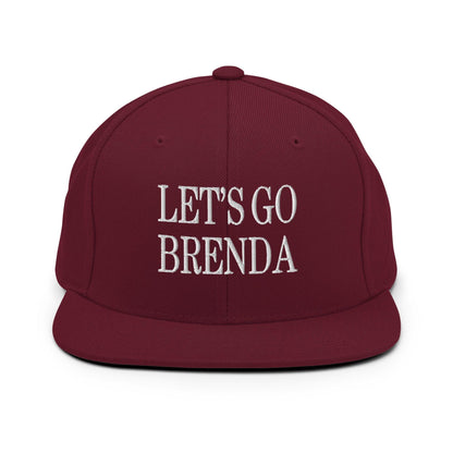 Let’s Go Brenda Flat Bill Brim Snapback Hat - Maroon - Headwear