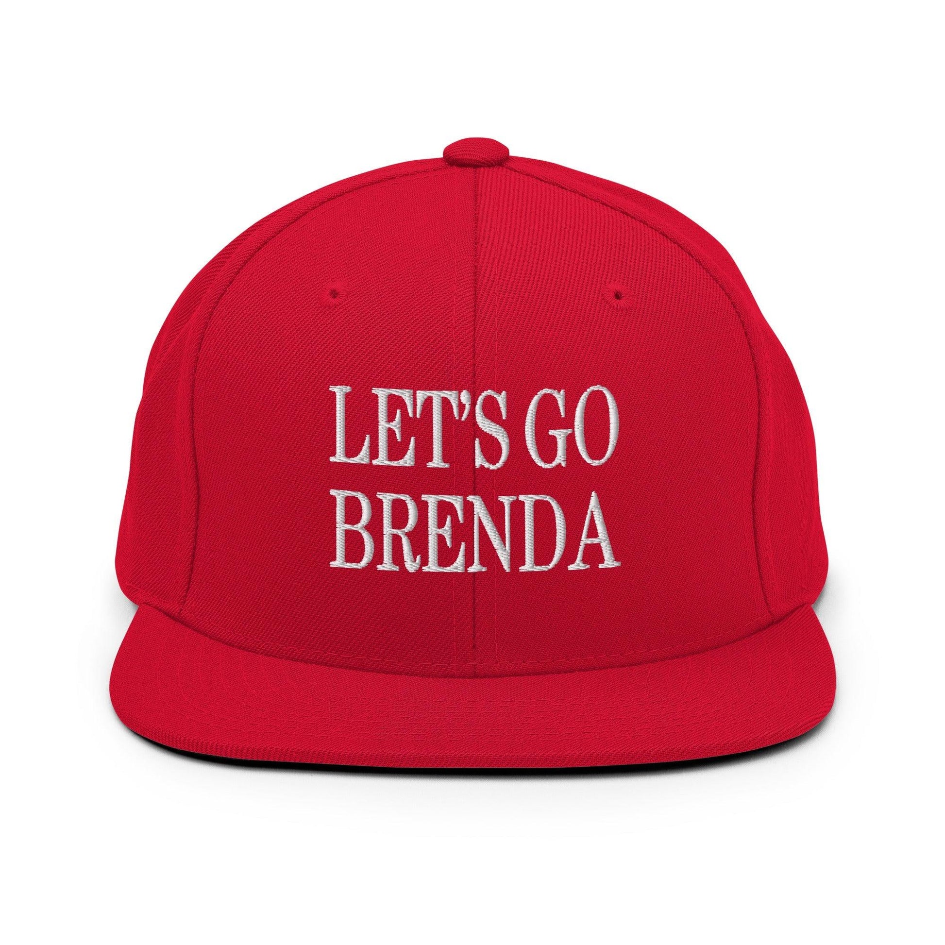 Let’s Go Brenda Flat Bill Brim Snapback Hat - Red - Headwear