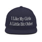 I Like My Girls a Little Bit Older Embroidered Flat Bill Brim Snapback Hat - Navy