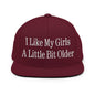 I Like My Girls a Little Bit Older Embroidered Flat Bill Brim Snapback Hat - Maroon
