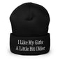 I Like My Girls a Little Bit Older Embroidered Knit Cuffed Beanie - Black