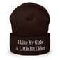I Like My Girls a Little Bit Older Embroidered Knit Cuffed Beanie - Brown