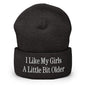 I Like My Girls a Little Bit Older Embroidered Knit Cuffed Beanie - Dark Grey