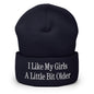 I Like My Girls a Little Bit Older Embroidered Knit Cuffed Beanie - Navy