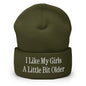 I Like My Girls a Little Bit Older Embroidered Knit Cuffed Beanie - Olive