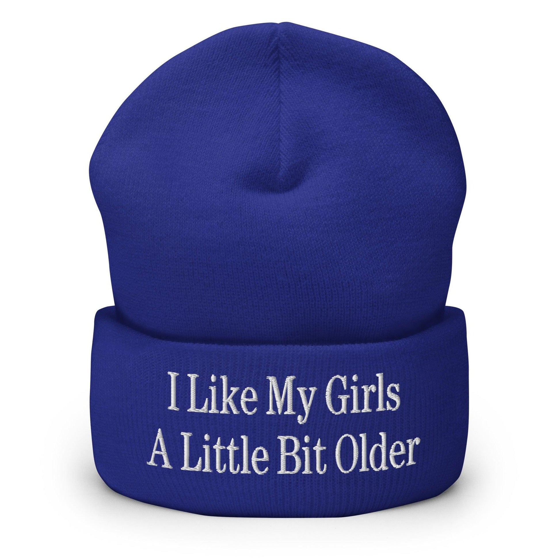 I Like My Girls a Little Bit Older Embroidered Knit Cuffed Beanie - Royal