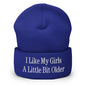 I Like My Girls a Little Bit Older Embroidered Knit Cuffed Beanie - Royal