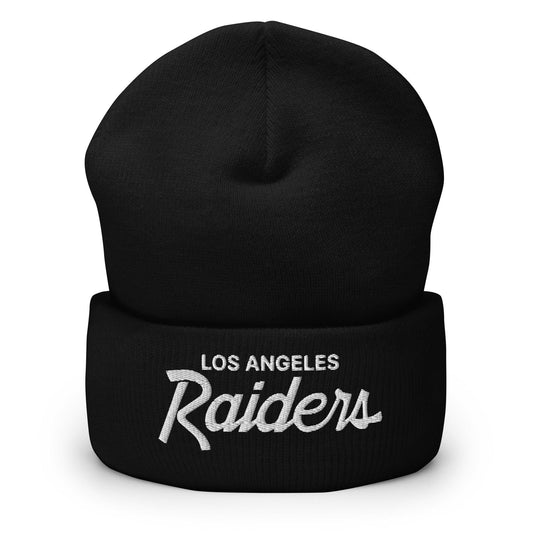 Black Los Angeles Raiders vintage sports script embroidered knit cuffed beanie for fans