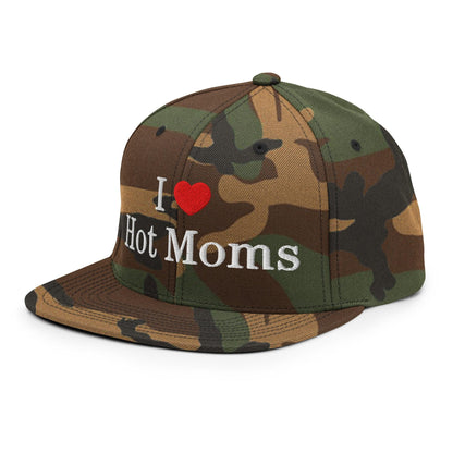 I Love Hot Moms Embroidered Flat Bill Brim Snapback Hat