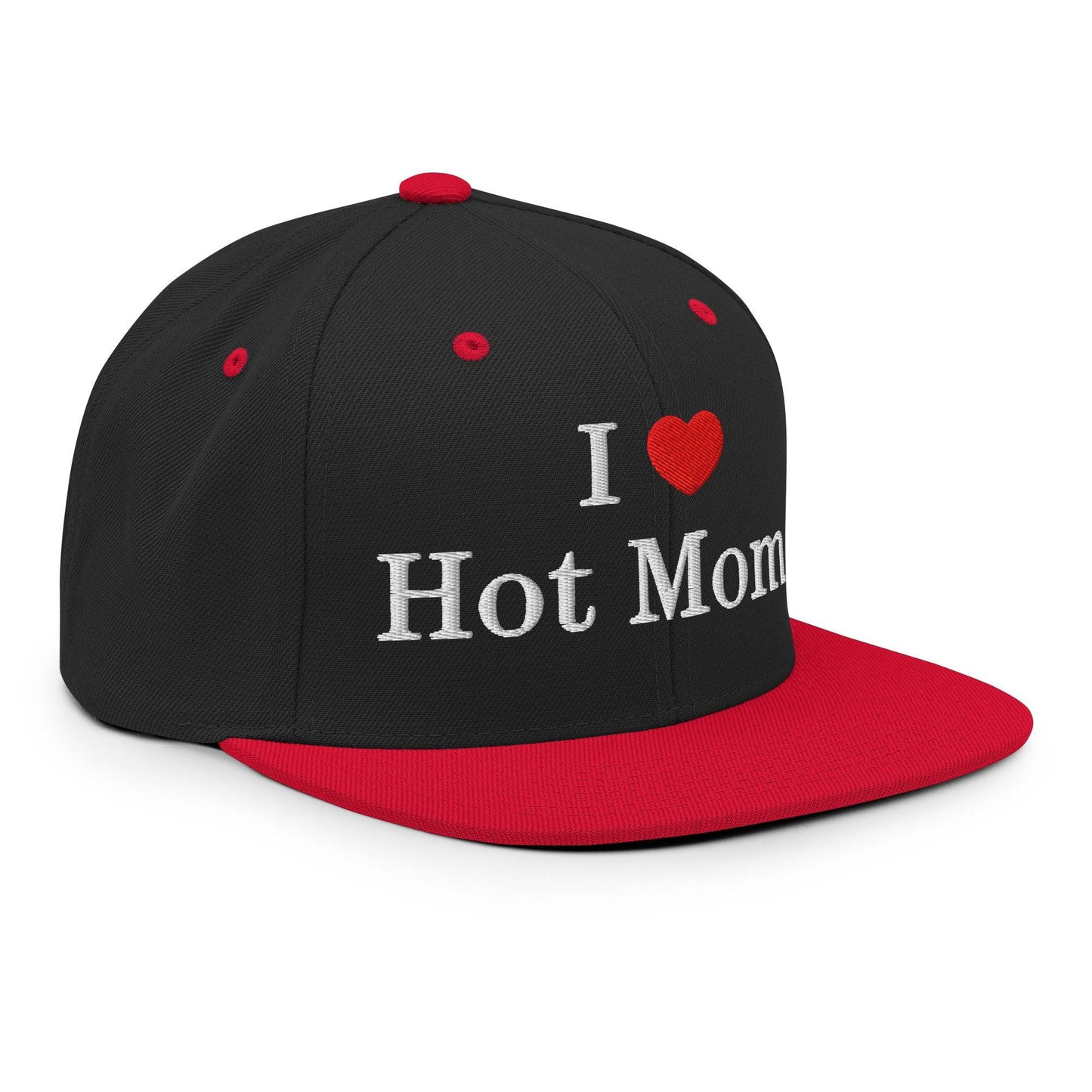 I Love Hot Moms Embroidered Flat Bill Brim Snapback Hat