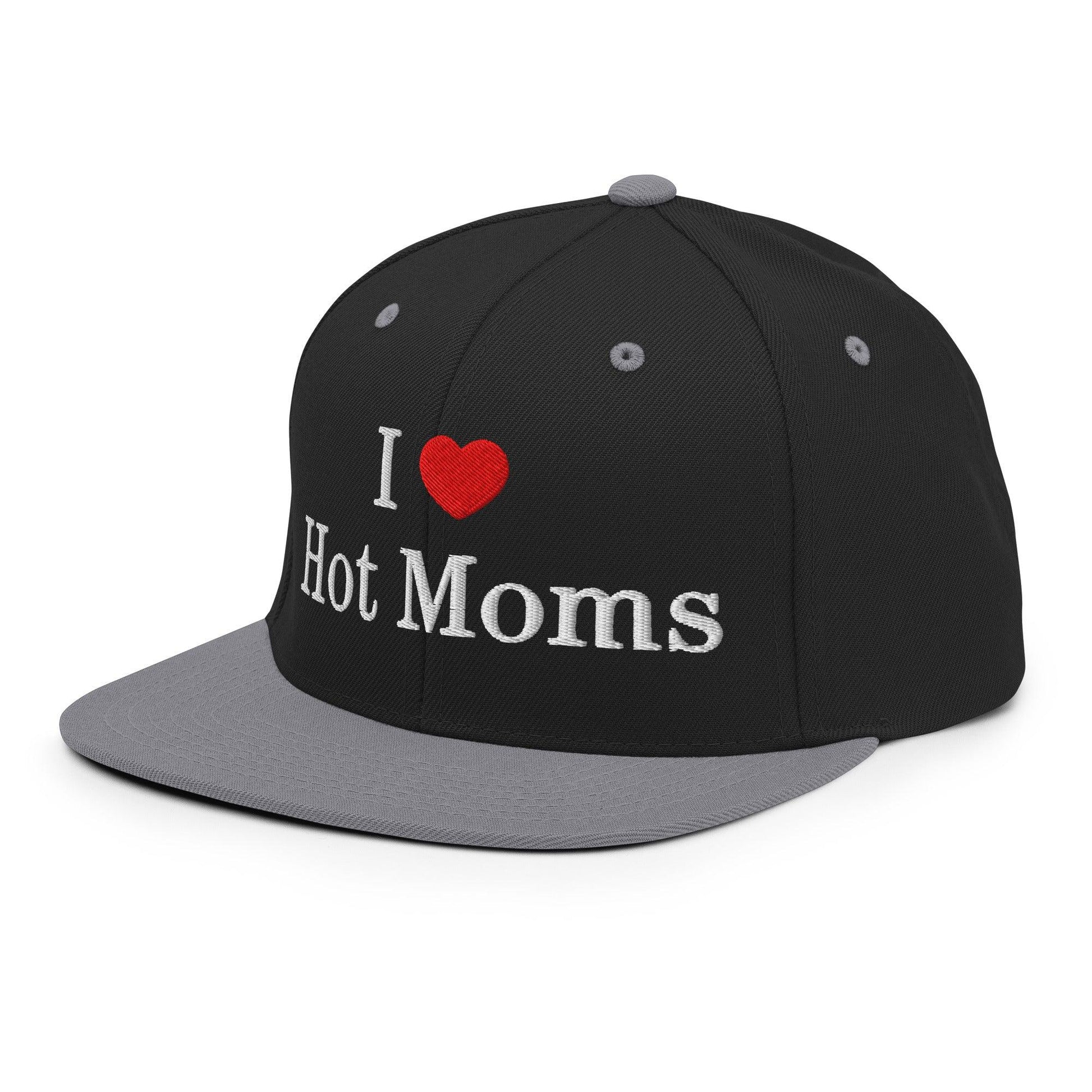 I Love Hot Moms Embroidered Flat Bill Brim Snapback Hat