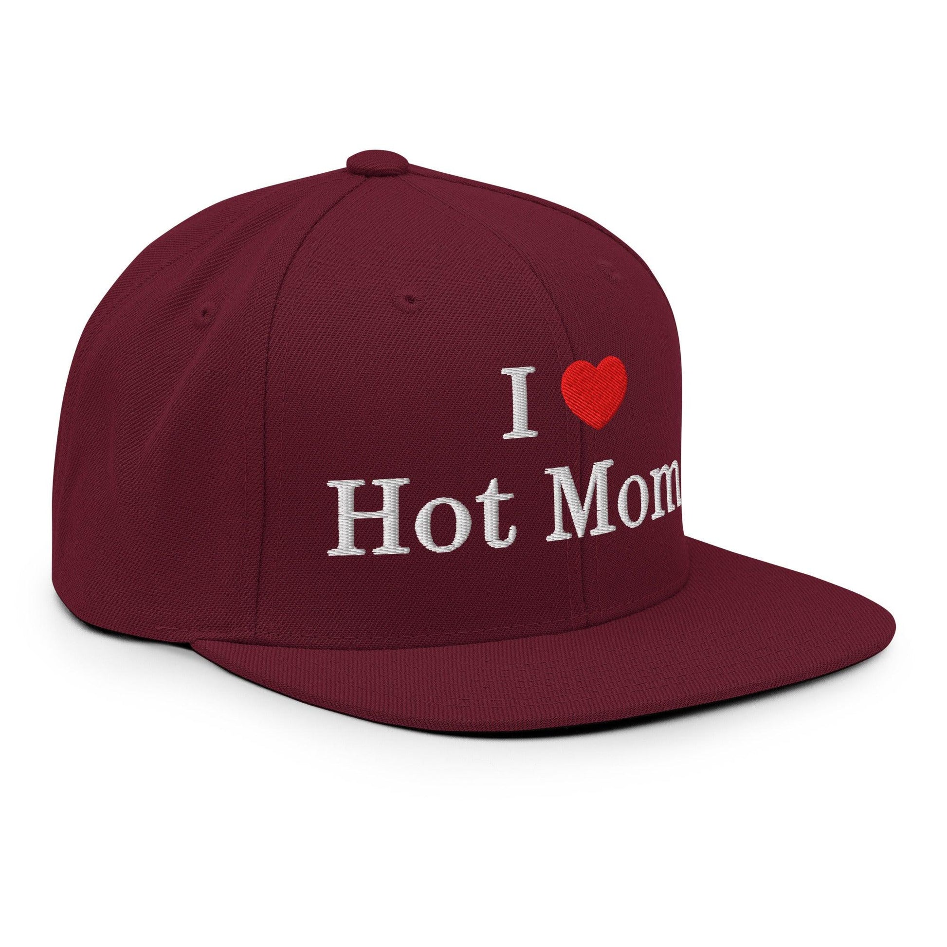 I Love Hot Moms Embroidered Flat Bill Brim Snapback Hat