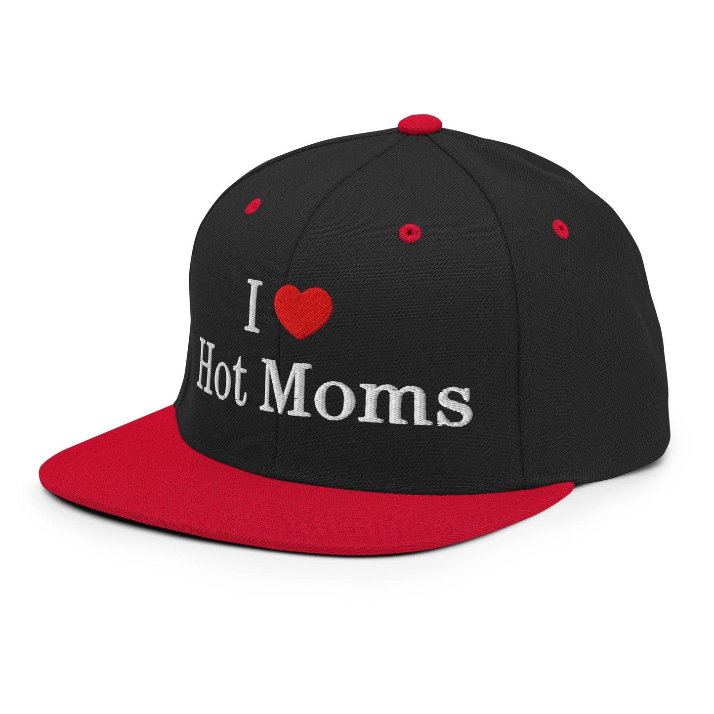 I Love Hot Moms Embroidered Flat Bill Brim Snapback Hat