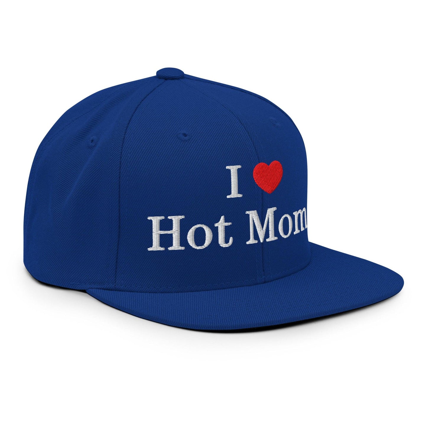 I Love Hot Moms Embroidered Flat Bill Brim Snapback Hat