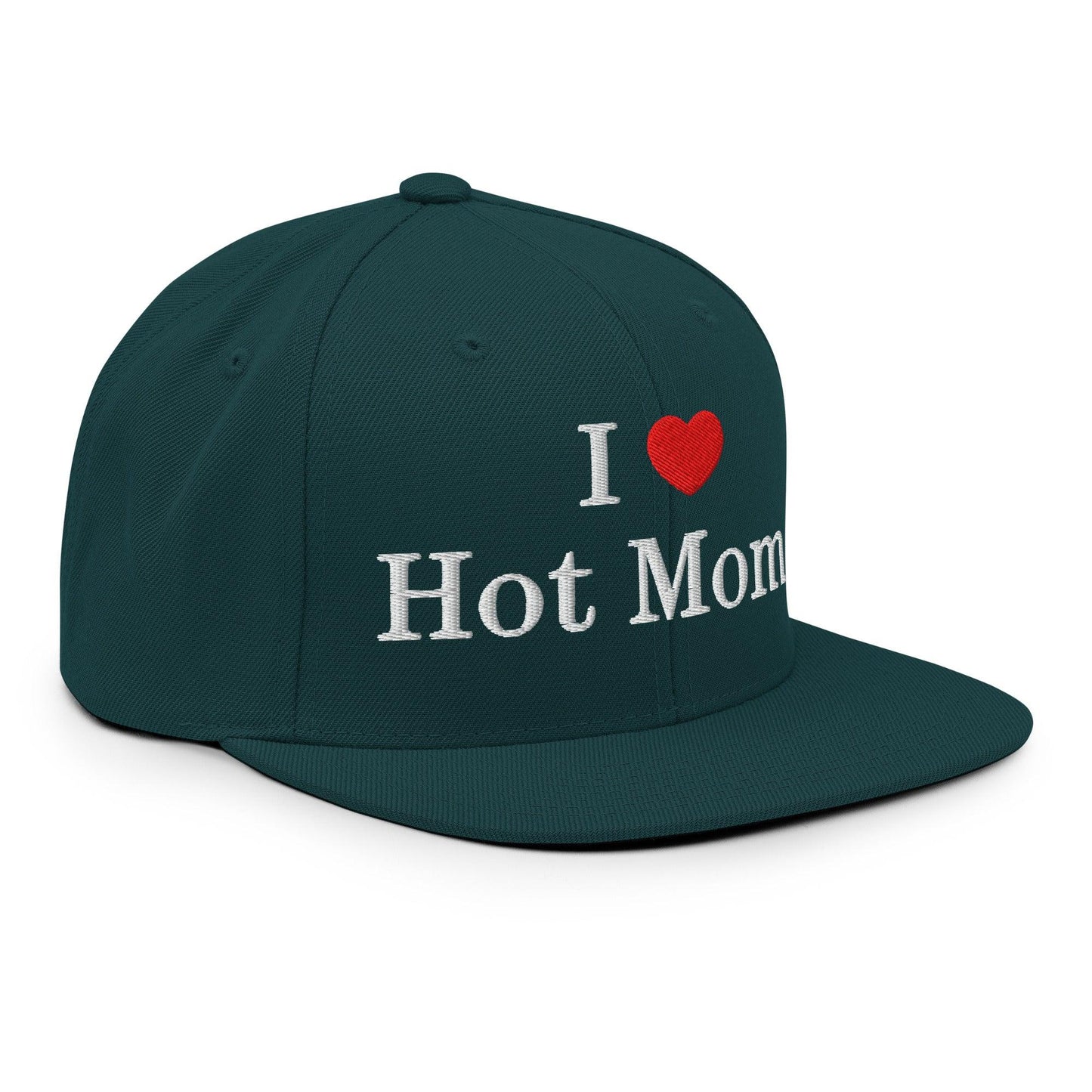 I Love Hot Moms Embroidered Flat Bill Brim Snapback Hat