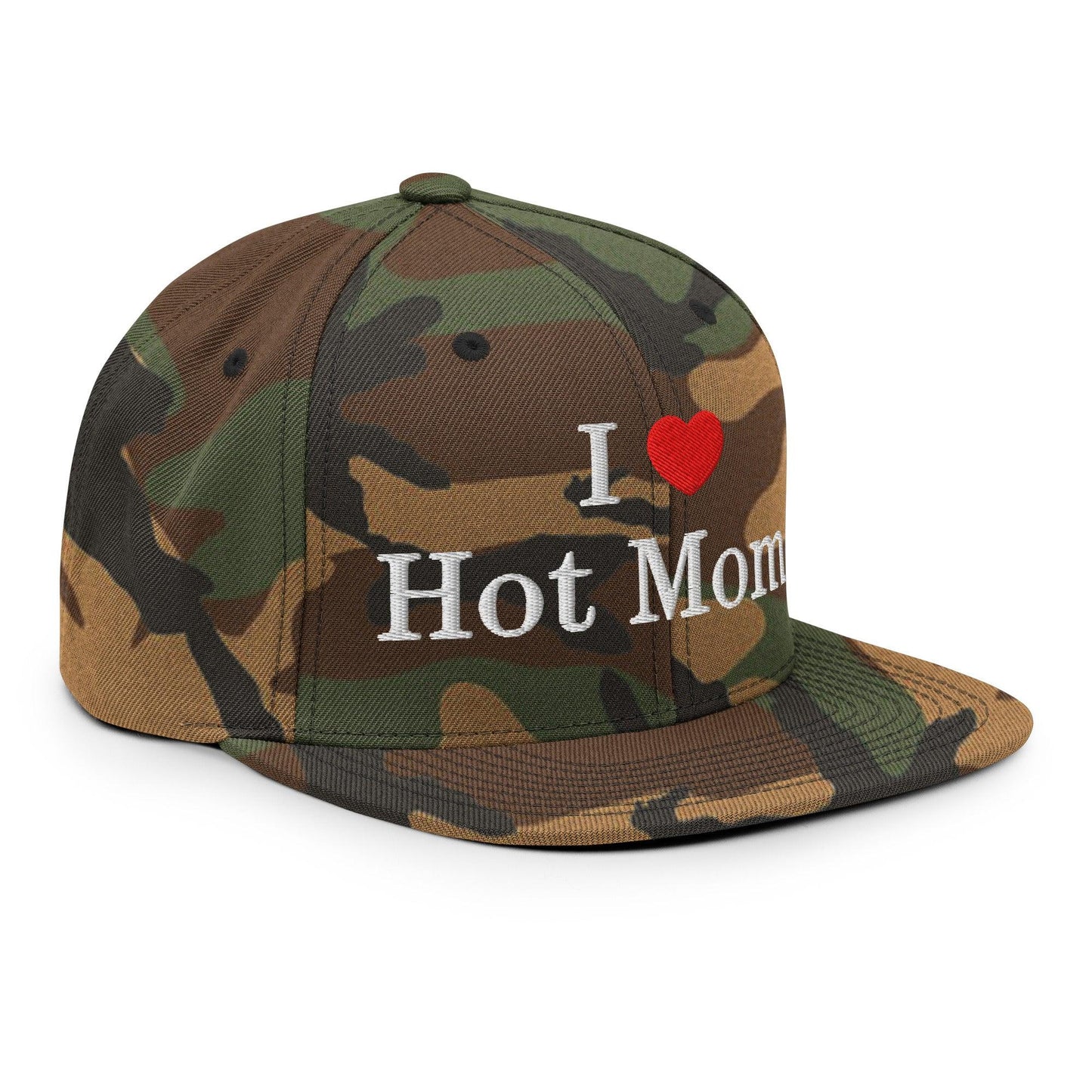 I Love Hot Moms Embroidered Flat Bill Brim Snapback Hat