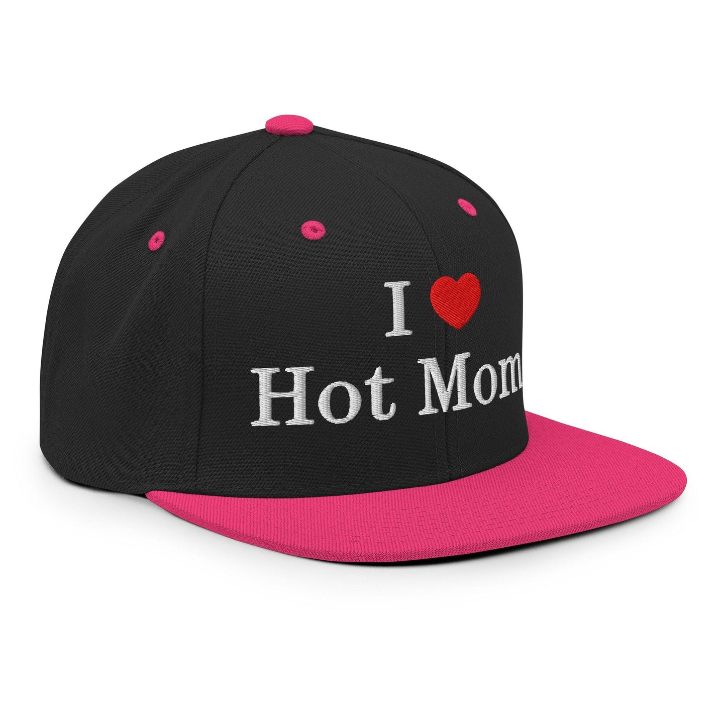 I Love Hot Moms Embroidered Flat Bill Brim Snapback Hat