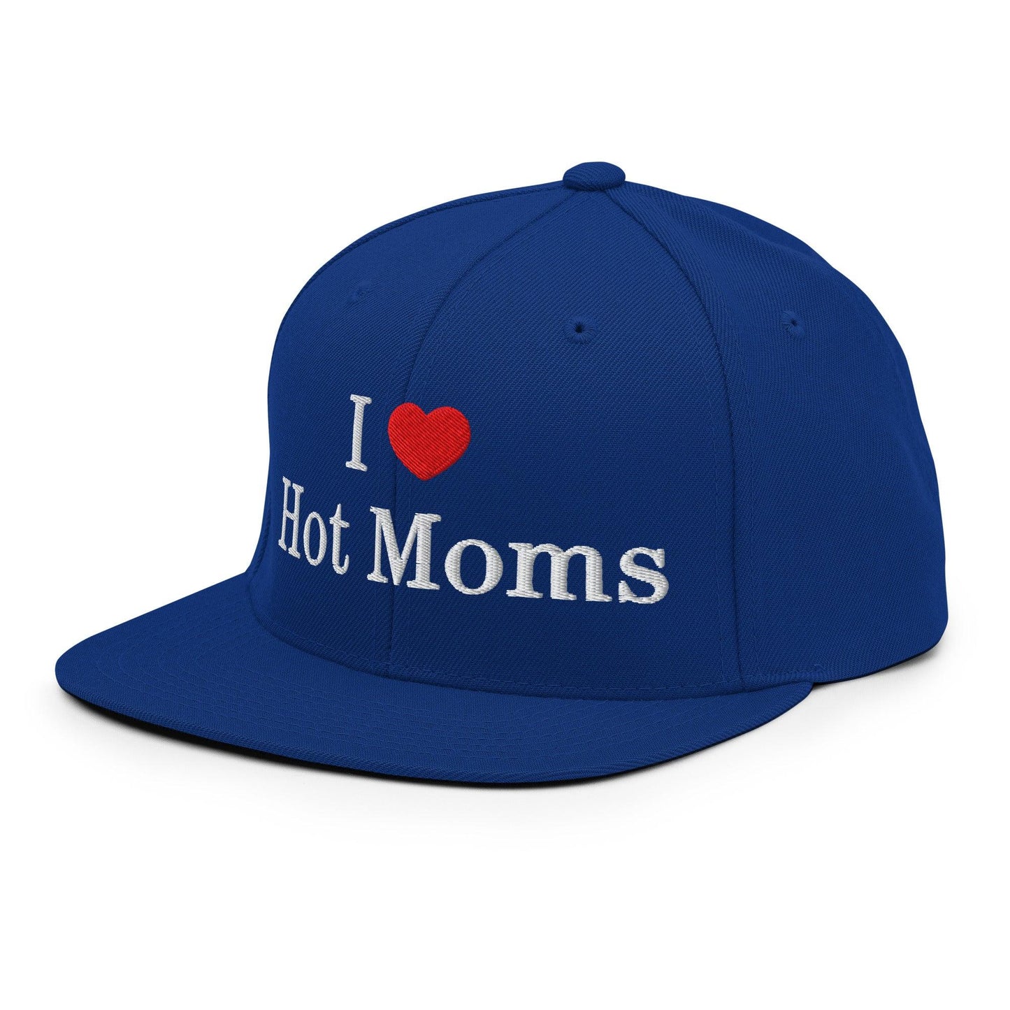 I Love Hot Moms Embroidered Flat Bill Brim Snapback Hat