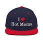 I Love Hot Moms Embroidered Flat Bill Brim Snapback Hat - Navy/ Red