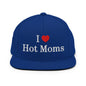 I Love Hot Moms Embroidered Flat Bill Brim Snapback Hat - Royal Blue