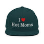 I Love Hot Moms Embroidered Flat Bill Brim Snapback Hat - Spruce