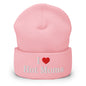I Love Hot Moms Embroidered Knit Cuffed Beanie - Baby Pink